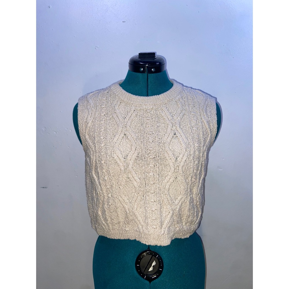 Universal Thread Cream Cable Knit Sweater Vest Cropped Cotton Coastal Fisherman